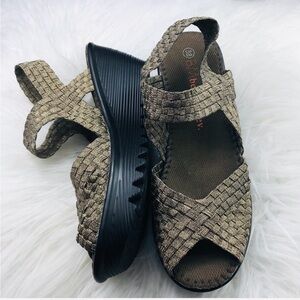 bernie mev. Woven Metallic Bronze Wedge Sandals